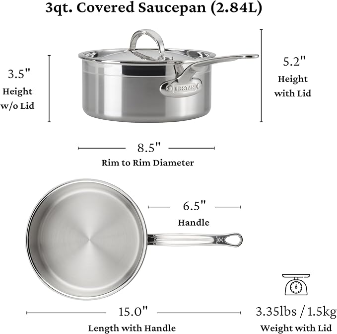 Hestan - ProBond Collection - Professional Clad Stainless Steel Sauce Pan, Induction Cooktop Compatible, 3 Quart - Image 7