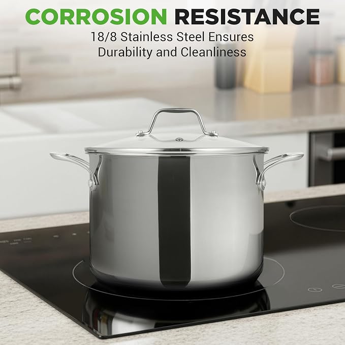 NutriChef 8-Quart Stainless Steel Stock Pot - 18/8 Food Grade Stainless Steel Heavy Duty Induction - Stock Pot, Stew Pot, Simmering Pot with See-Through Lid, Dishwasher Safe - NCSP8 - Image 7