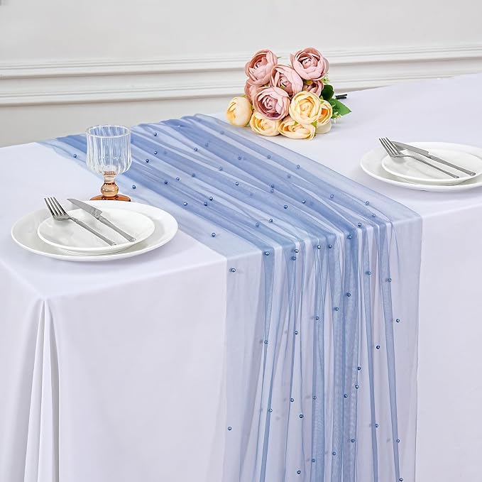 6 Pack Pearl Tulle Table Runner 29x120 Inch Boho Gauze Table Runner Rustic - Image 8