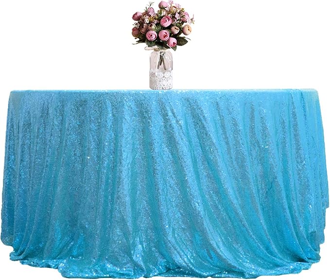 JYFLZQ Baby Blue Sequin Tablecloth Glitter Party Table Cover 120 Inch Round - Image 8