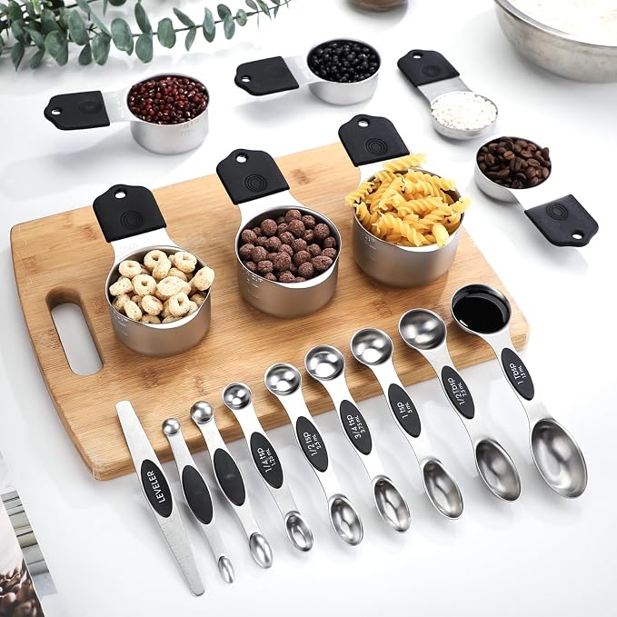 Magnetic Measuring Cups and Spoons Set of 17 Including 8 Stainless Steel Stackable Magnetic Measuring Cup 8 Magnetic Measuring Spoon with Leveler for Dry Liquid Ingredient - Image 8