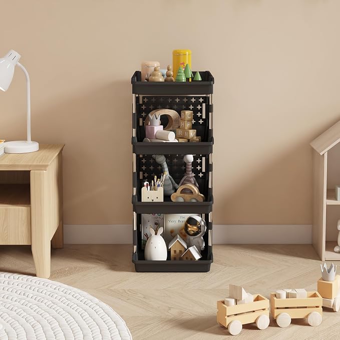 Lifewit 4 Tier Plastic Stackable Storage Baskets for Clothes 2 Pack, Black - Image 8