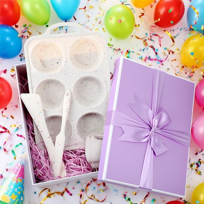7 Pcs Silicone Baking Pan Set Nonstick Bakeware Set Include Loaf Muffin Mini Muffin and Round Pan, Spatula, Dual-head Pastry Brush Oven Mitts for Cupcakes Brownies Bread, Confetti Design - Image 8