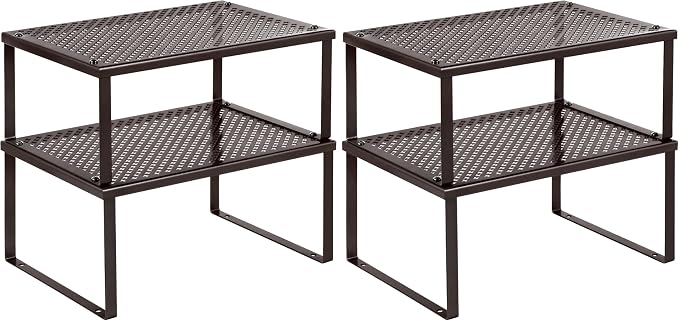 SONGMICS Spice Rack, Cabinet Shelf Organizers, Shelf Organizer, Countertop Organizer, Shelf Riser, Stackable, Expandable, Set of 2 Metal Kitchen Counter Shelves, Brown UKCS01BR (Pack of 2) by Unknown