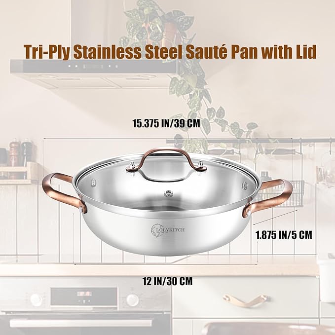 LOLYKITCH 3.5-Quart Stainless Steel Kadai with Lid | 11-Inch Hotpot Pot - Image 6