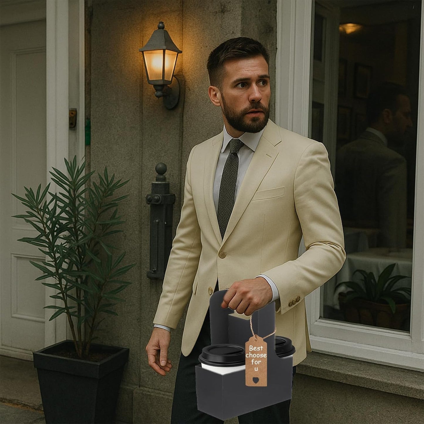 10 Pack 2 Cup Disposable Drink Carrier with Handle Paperboard Coffee Cup Holder Portable for Hot Cold Drinks Food Delivery Services with Heart Card for Teacher Appreciation Week Mother's Day