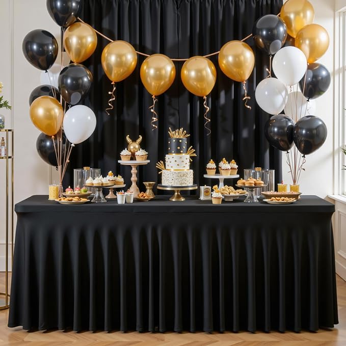 gogoparti 2 Pack Spandex Black Fitted Table Cloth for 8ft Rectangle Tables Black Stretch Tablecloth Table Covers Skirt Banquet Wrinkle Free Tablecloths for Parties Wedding - Image 9