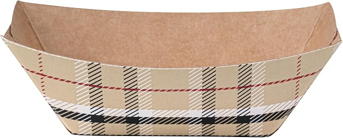 Restaurantware-Bio Tek 2 Ounce Food Boats, 50 Disposable Paper Food Trays - Heavy-Duty, Greaseproof, Plaid Paper Food Boats, for Snacks, Appetizers, Or Treats, Use At Parties Or Carnivals - Image 9