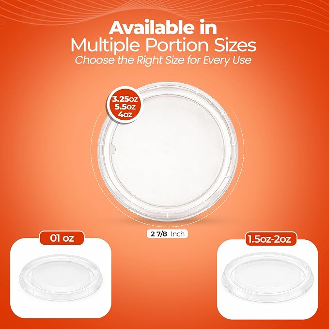 3.25-5.5oz Clear Plastic Portion Cup's Lids – 2,500 Pack, Ultra Clear PET Disposable Lids, Secure Fit Covers for 1 Ounce Portion & Condiment Cups for Food Service (3.25-5.5 oz Portion Cup's Lids) - Image 6