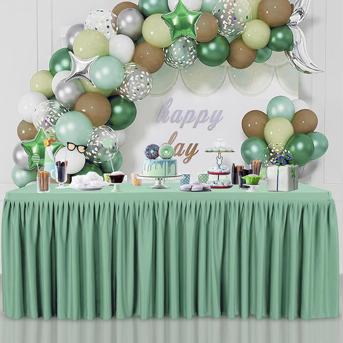 Sage Green Polyester Table Cloths for Rectangle 8 Foot Tables, 1 Pack Wrinkle Free Tablecloths Stretchy Banquet Ruffle Fitted Table Cover Desk Skirt for Parties Wedding Birthday Baby Shower - Image 4