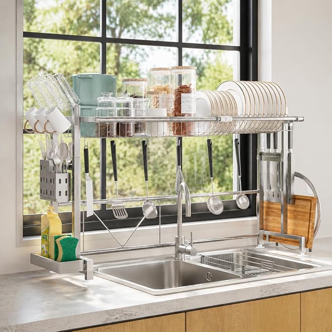 Over The Sink Dish Drying Rack, Expandable Width & Height Dish Rack - Image 9