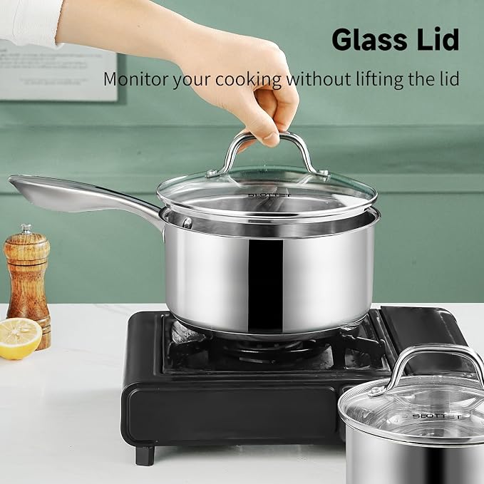 SLOTTET 1Qt & 2Qt Stainless Steel Sauce Pan Set with Lid,4 Pcs Non Stick Saucepan,Small Kitchen Pots,Induction Compatible,PFOA FREE - Image 7