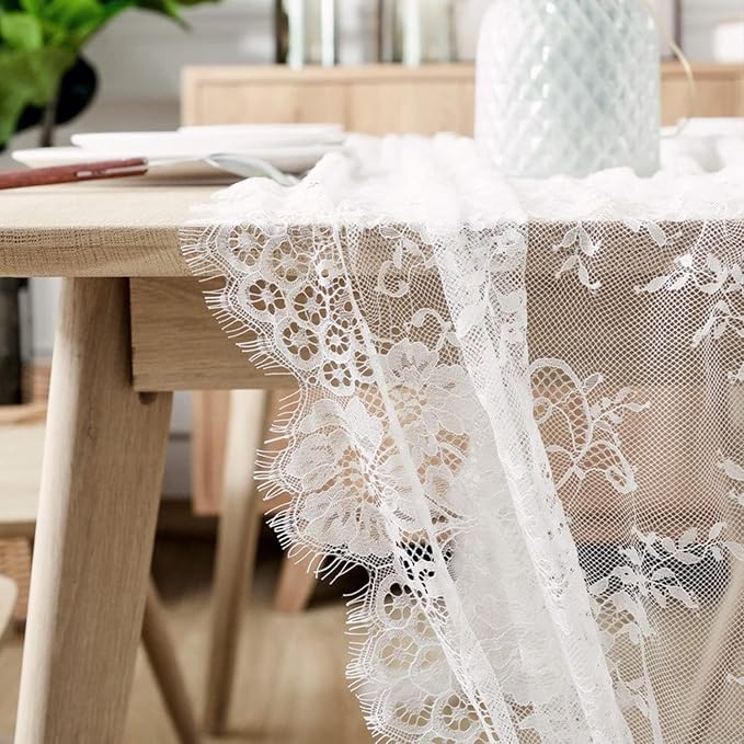 Hooqict 20 Pack White Lace Table Runner 14 x 120 Inch Boho Ivory Lace Table Runner for Rustic Wedding Party Reception Dinner Table Decorations Baby Shower Bridal Shower Embroidered Table Runners - Image 7