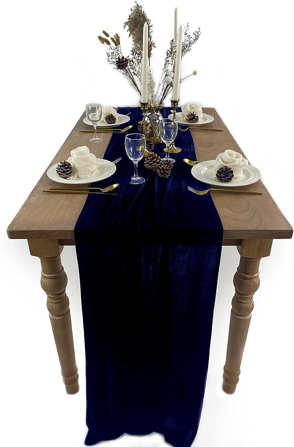 Velvet Table Runner, 10ft Luxurious Wedding Reception Decorations Soft Velvet Fabric Table Linen Overlay for Party (20 x 120 inch, Navy) - Image 6