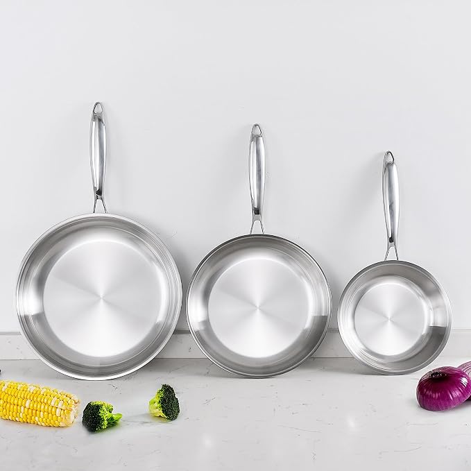 10 Inch Tri-Ply Clad Stainless Steel Frying Pan, Stainless Steel Fry Pan, Stainless Skillet, Non-Toxic, Multiclad, Induction Oven Compatible, Dishwasher Safe - Image 7