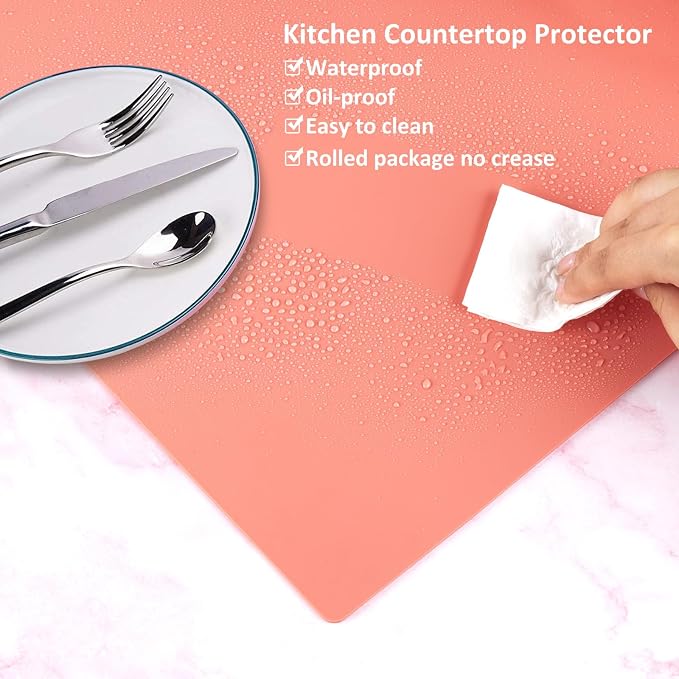 Silicone Mat Heat Resistant Mats for Countertop, Large Silicone Mats for Kitchen Counter Crafts Workbench Table, Size 48x24 inches Thick 2mm,Rolled Package,Coral - Image 7