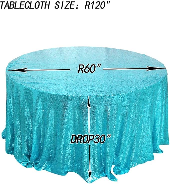 JYFLZQ Turquoise Sequin Tablecloth Glitter Party Table Cover 120 Inch Round - Image 8