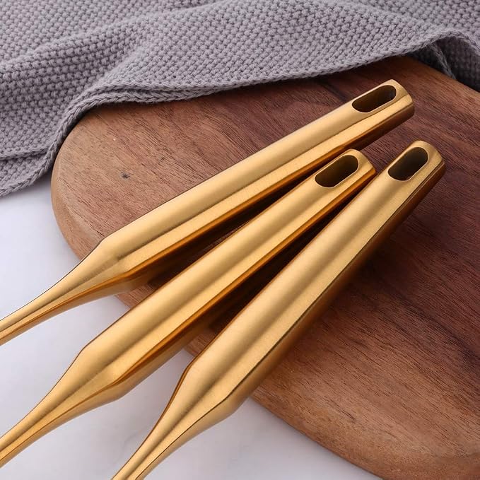 Kitchen Utensil Set -7PCS Gold 18/8(304) Stainless Steel -Wide Spatula,Soup Ladle,Strainer Ladle,Slotted Spatula,Spaghetti Server,Rice Scoop Spoon and Whisk - Image 7