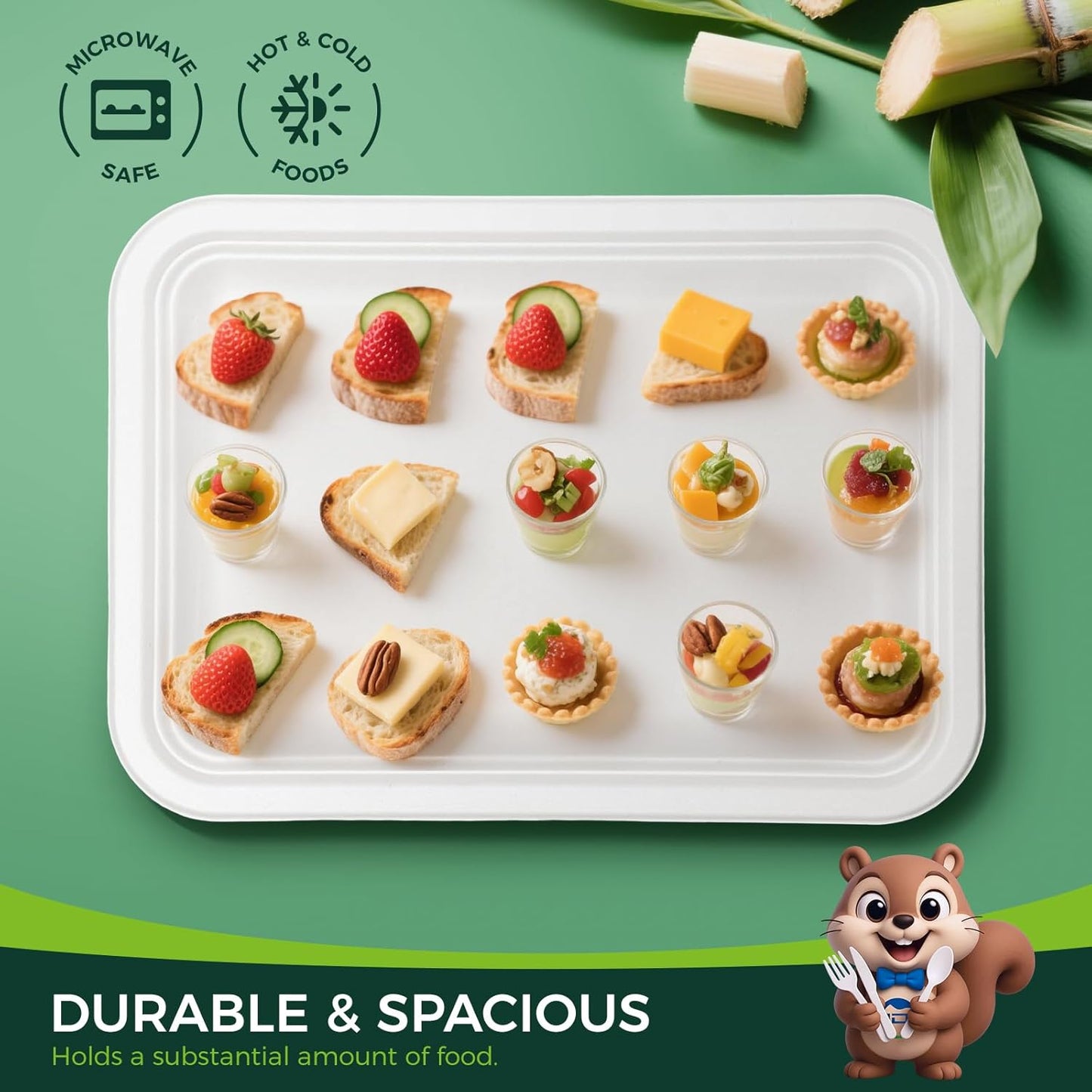 50 Pack White 14-Inch Heavy-Duty Compostable Food Trays | Extra Large Disposable Platters for BBQ, Seafood Boils, Catering & Holidays | Eco-Friendly Paper Serving Trays