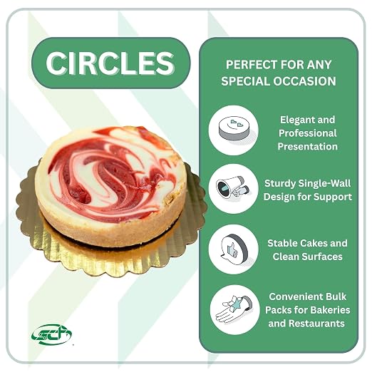 Southern Champion Tray 1605 8" Sturdy Corrugated Single Wall Cake Circle, Greaseproof, Gold Metallic (Case of 200) - Image 3