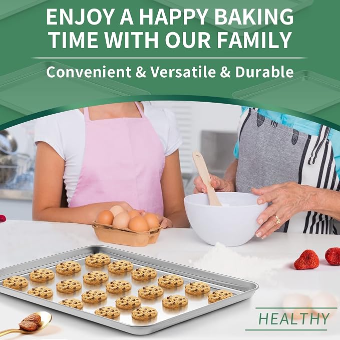 Baking Sheets Set of 2, HKJ Chef Cookie Sheets 2 Pieces Stainless Steel Baking Pans & Toaster Oven Tray Pans, Rectangle Size 20L x 14W x 1H inch & Non Toxic & Healthy & Easy Clean - Image 7