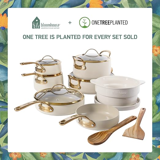 Bloomhouse 15-Piece Ceramic Nonstick Cookware Set, Two Time Oprah's Favorite Things, Heavy-Gauge Aluminum Pots and Pans Set, PFAS & PFOA & PTFE Free Ceramic Cookware, Oven Safe to 500°F, Almond Cream - Image 7