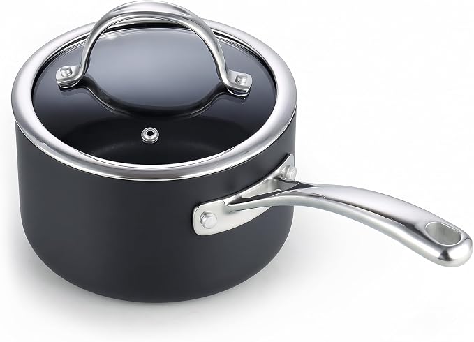 Cooks Standard Classic 1 Quart and 2 Quart Nonstick Saucepan Set with Glass Lids, Hard Anodized Non Stick Sauce Pans, Small Kitchen Cooking Sauce Pots Mini Milk Pans, Dishwasher Safe Cookware, Black - Image 8