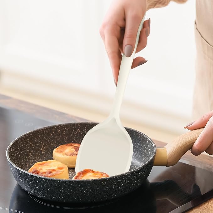 Silicone Kitchen Utensils Set,Utensils Sets for Cooking, Dishwasher Safe | Seamless Spatula Set for Nonstick Cookware, BPA-Free,Heat Resistant up to 600°F, House warming Gift, Cream White - Image 9