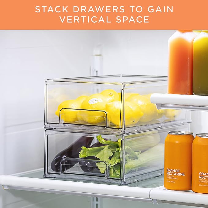 Sorbus Clear Stackable Storage Drawers for Refrigerator (Medium, 2 Pack) | Pull-out acrylic compartments with handles keep pantry and kitchen items accessible and chilled contents easy to view. - Image 7