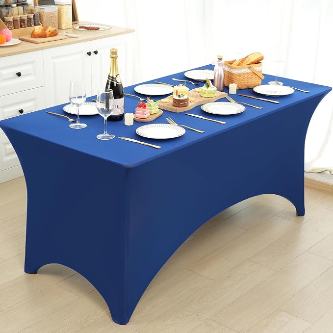 Fixwal 3 Pack 6FT Royal Blue Tablecloth Rectangle Spandex Table Cover - Image 7