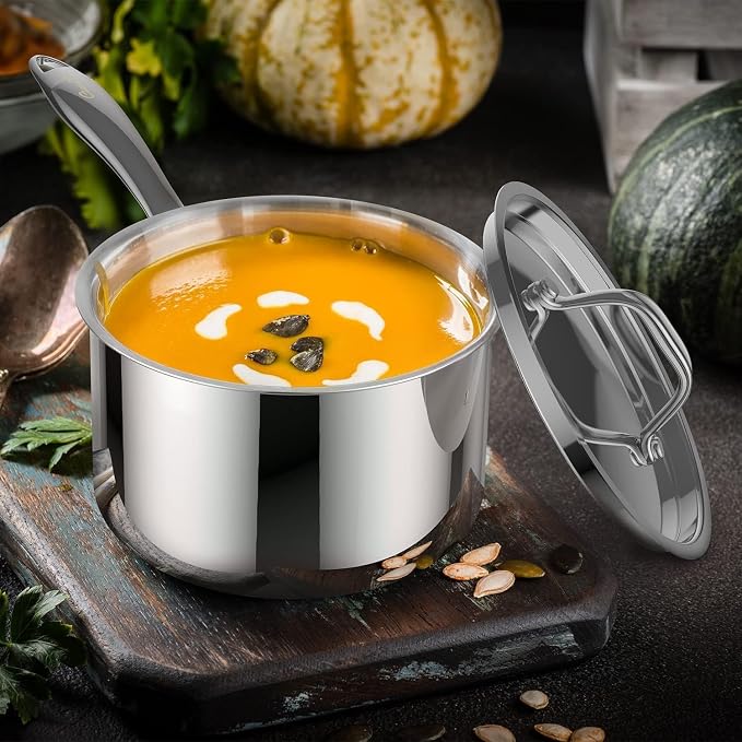 Ciwete 2 Quart Sauce Pan with Lid, Tri Ply Stainless Steel Saucepan 2 Qt with Stainless Steel Lid, 2 Measuring Lines, Upgraded Packaging, Cool Ergonomic Handle, Dishwasher & Oven Safe - Image 8