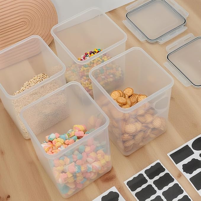 VINATO 5.2L Airtight Food Containers 4 Pieces - Cereal Jars, Flour | BPA Free Storage, with Labels & Measuring Cups - Image 7