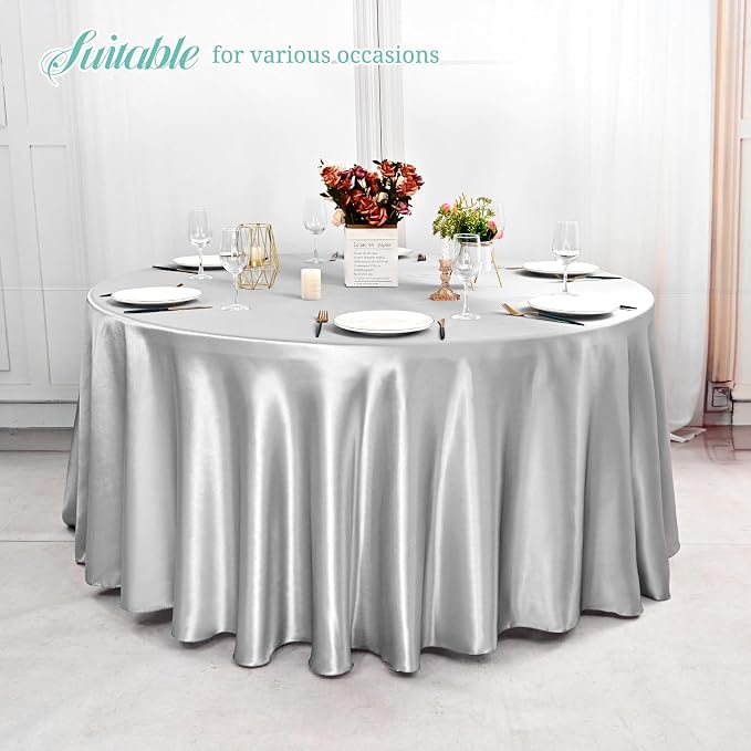 12 Pack 120 Inch Round Satin Tablecloth, Silver - Image 9