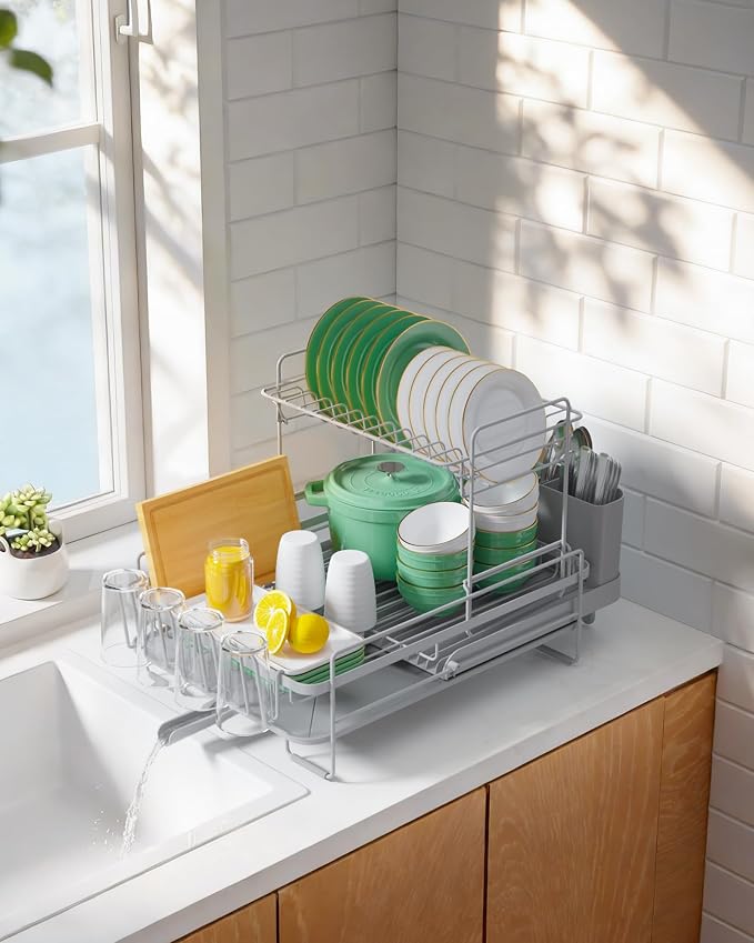 Kitsure Extendable Dish Drying Rack, 19.2"-26.7" L x 12.9" W, 2-Tier - Image 9