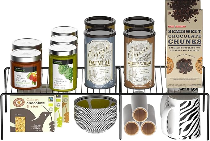 Kitchen Cabinet Expandable Shelf Organizers Set of 4, Adjustable Metal Wire Pantry Storage Shelves, Plate Dish Organizer Rack for Cabinets, Cupboard, Counter, Freezer, Countertop, Black - Image 8