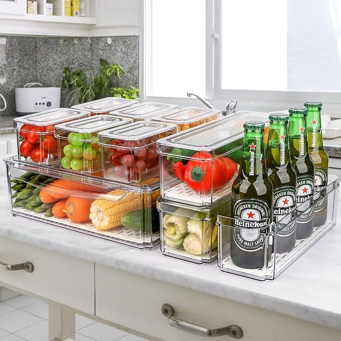 10 Pack Refrigerator Pantry Organizer Bins with Lids, Fridge Organizer Bins | BPA-Free Stackable Clear Plastic Food Storage Bins for Kitchen,Countertops,Cabinets,Fridge,Drinks,Fruits,Vegetables - Image 8