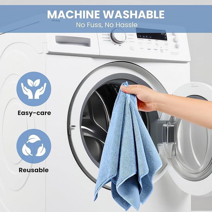 SIFANGKE Microfiber Cleaning Cloth, 12 Pack Blue Cleaning Rags for Housekeeping, Reusable Microfiber Towels for Car, Kitchen, Bathroom and Household Cleaning Supplies, 11.8"X11.8" - Image 7