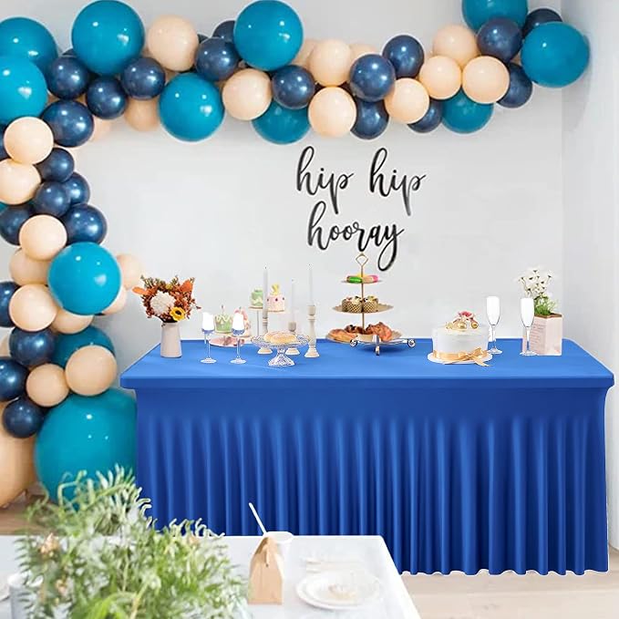 2 Pack Royal Blue Spandex Table Clothes for 6 Foot Rectangle Tables, Wrinkle Free Fitted Table Cover 6ft Stretchy Tablecloths with Skirt for Parties Weddings Birthday Banquet Baby Shower - Image 8
