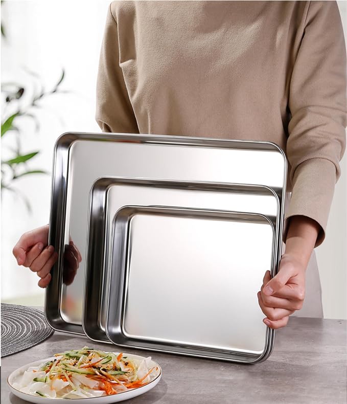 Small Cookie Baking Sheet Pans Stainless Steel 304 Little Tiny Serving Tray 10.4 x8.1 x1.1Inch (Diagonal 12.3) Reheat Food Small Items No Rust Dishwasher Safe for 2 Person 6 Pack - Image 7