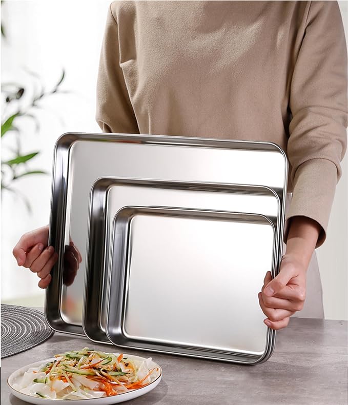 Stainless Steel 304 Baking Sheet Pans 9.3" Cookie Tray Food Serving | Extra Small 1/8 Pan, 2Pack, Deep Tiny Toaster Oven Pan, Dishwasher Safe, No Rust, Reheat Food, 1~2 Person, 9.3 x 6.9 x1.1" - Image 7