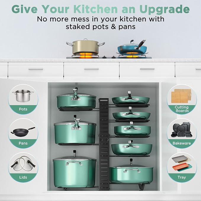 ORDORA Pots and Pans Organizer Under Cabinet Expandable, 8-Tier Adjustable - Image 8