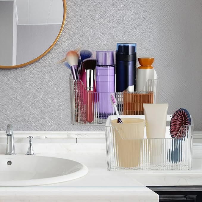 JIEYAO 6 PCS Adhesive Cabinet Door Organizers, Clear PET Storage Caddy with Hooks No Drill Wall Mount Wrap Holders Organizer for Kitchen Bathroom Office 7.7 x 3.3 x 4.6 inches - Image 7