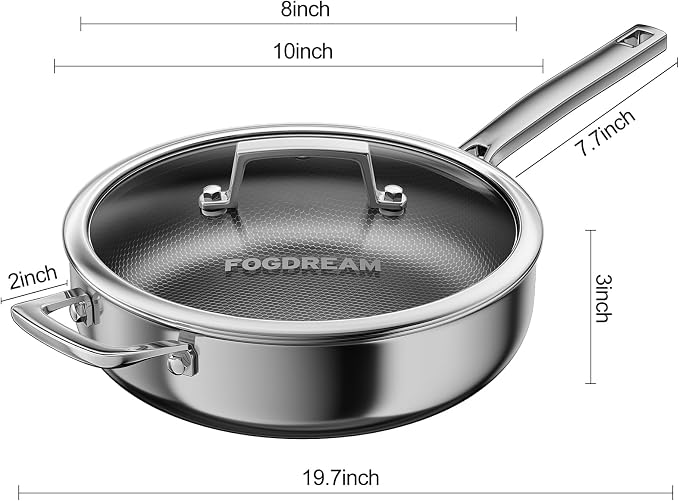 FogDream Non Stick Frying Pans, 10in Titanium Pans for Cooking, Hybrid Stainless Steel Skillet with Spatulas, PFOA Free Cookware, Stay Cool Handle, Dishwasher & Oven-Safe,Induction Compatible,Gold - Image 8