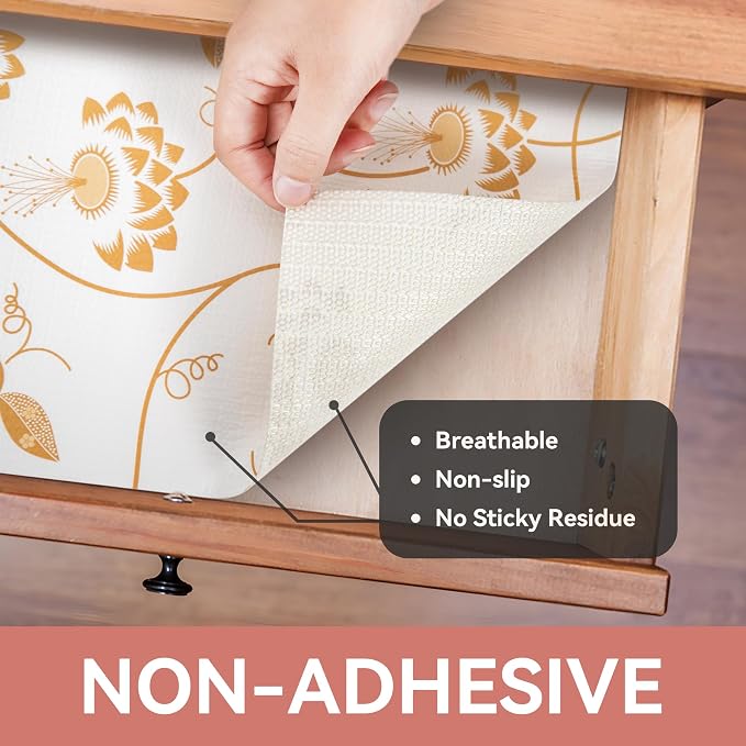 Shelf Liner Non Adhesive Golden Leaves Floral 12In x10 FT(2 Rolls) Non Slip - Image 8