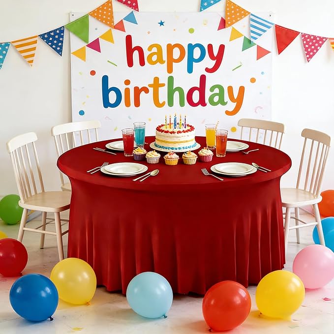 10 Pack Red Spandex Round Tablecloths for 60inch Tables, 120 Inch Stretchy 5ft Round Fitted Tablecloth Wrinkle Free Washable Table Cloths Table Covers with Skirt for Wedding Party Birthday Banquet - Image 7