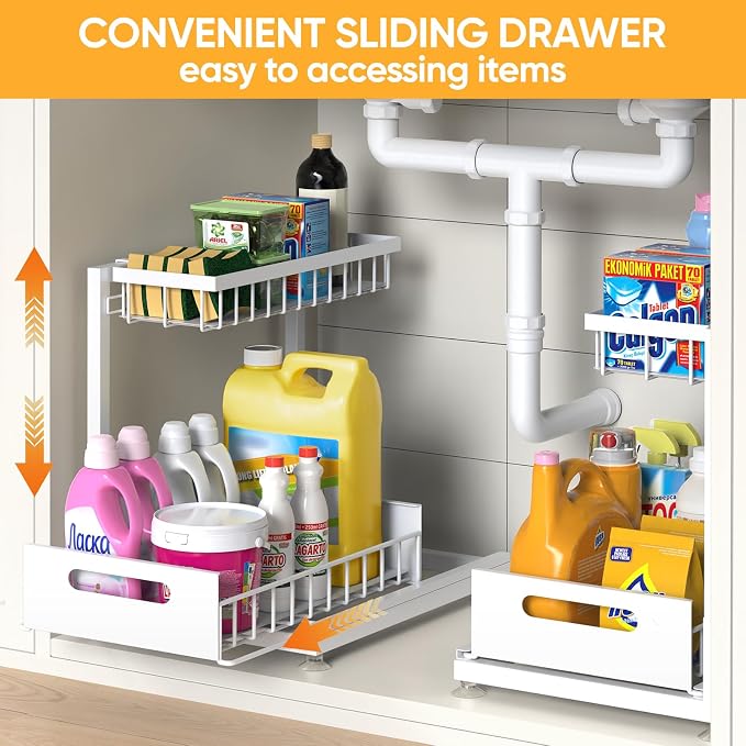 Saydear L-Shaped Under Sink Organizer, 2-Tier Pull-out Cabinet Rack 1-Pack - Image 8