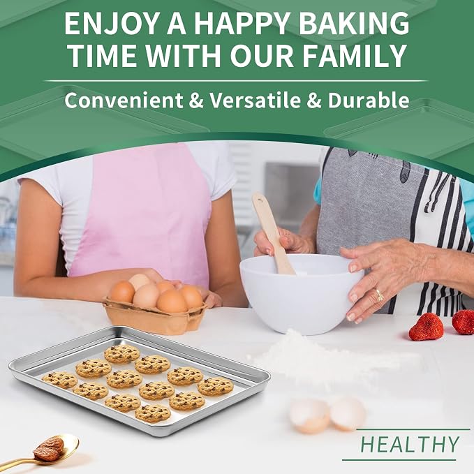 Baking Sheets Set of 2, HKJ Chef Cookie Sheets 2 Pieces & Stainless Steel Baking Pans & Toaster Oven Tray Pans, Rectangle Size 12.5Lx10Wx1H inch & Non Toxic & Healthy & Easy Clean - Image 7