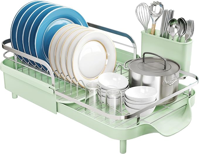 SNTD Expandable Dish Drying Rack for Kitchen Counter, 15.2-22.1 in, Green - Image 8