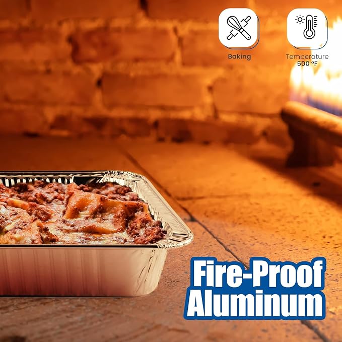 Full Size & Half Size Aluminum Pans with Lids | Disposable Steam Table Trays for Catering, Baking, Roasting & Food Storage (70 Pack (Full & Half w/Lids)) - Image 5