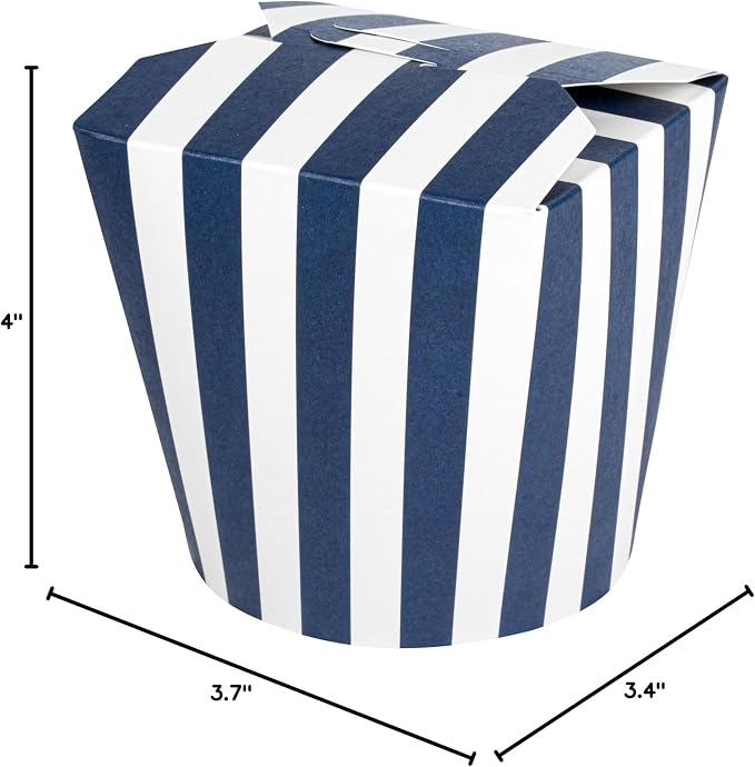 Restaurantware Bio Tek 4 x 3.4 x 3.7 Inch Food Containers, 200 Noodle Takeaway Boxes - Disposable, Striped, Blue And White Paper 26 Ounce Take Out Boxes, Round, For Hot Or Cold Foods - Image 14